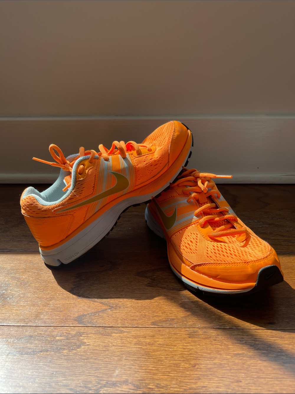 Nike Orange Sneakers with Gold Swoosh